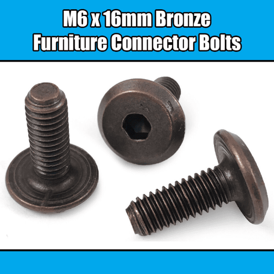 M6X16mm Bronze Furniture Connector Bolts Joint Fixing Bed Cot Unit Table Desk