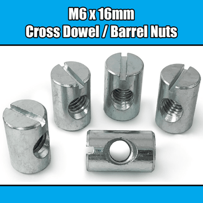 M6X16mm Furniture Cross Dowel Barrel Nuts Centre Thread Fixing Cot Bed Unit