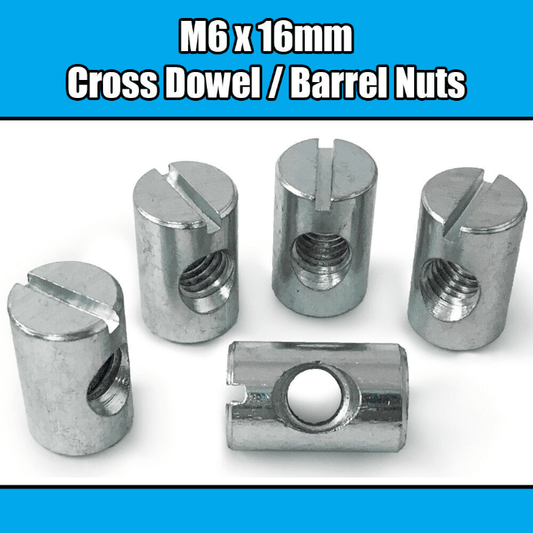 M6X16mm Furniture Cross Dowel Barrel Nuts Centre Thread Fixing Cot Bed Unit
