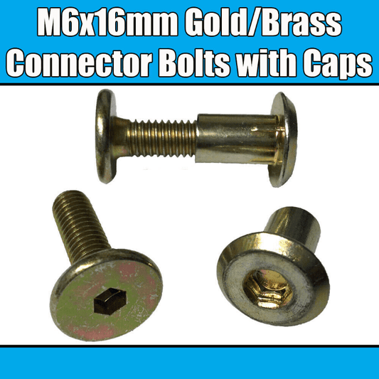 M6x16mm Gold Brass Yellow Furniture Connector Bolts With Cap Nuts