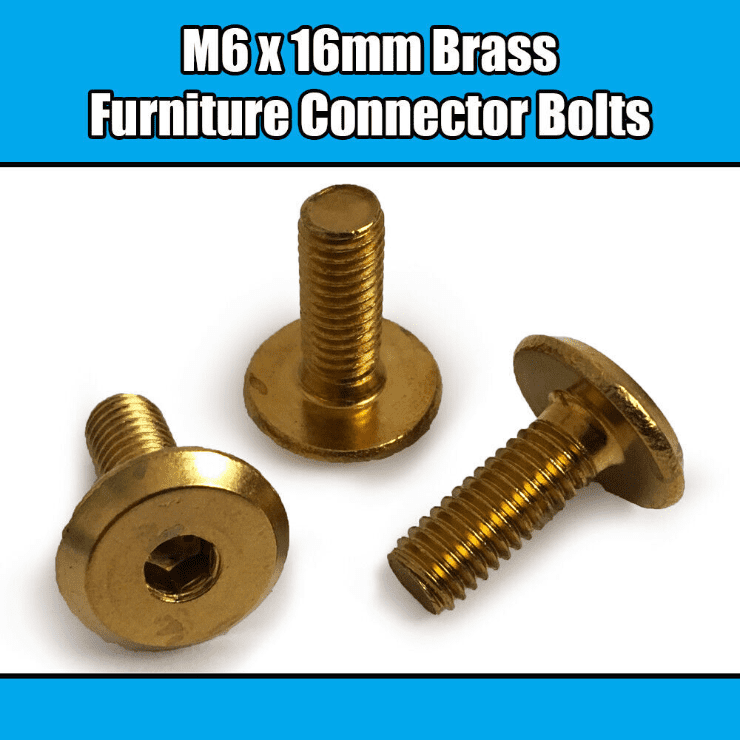 M6X16mm Solid Brass Furniture Connector Bolts Flat Hex Drive Joint Bed Cot