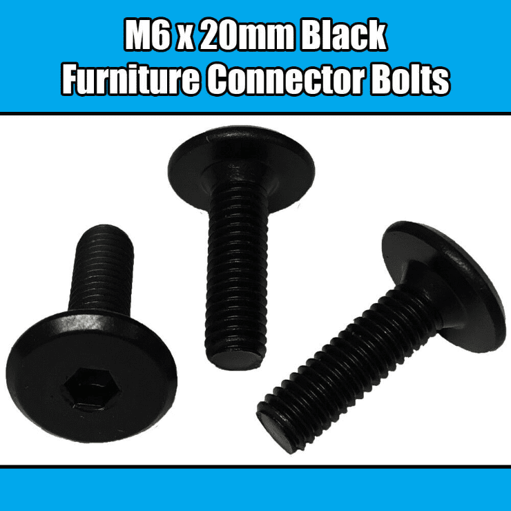 M6X20mm Black Furniture Connector Bolts Allen Joint Fixing Bed Cot Unit Table