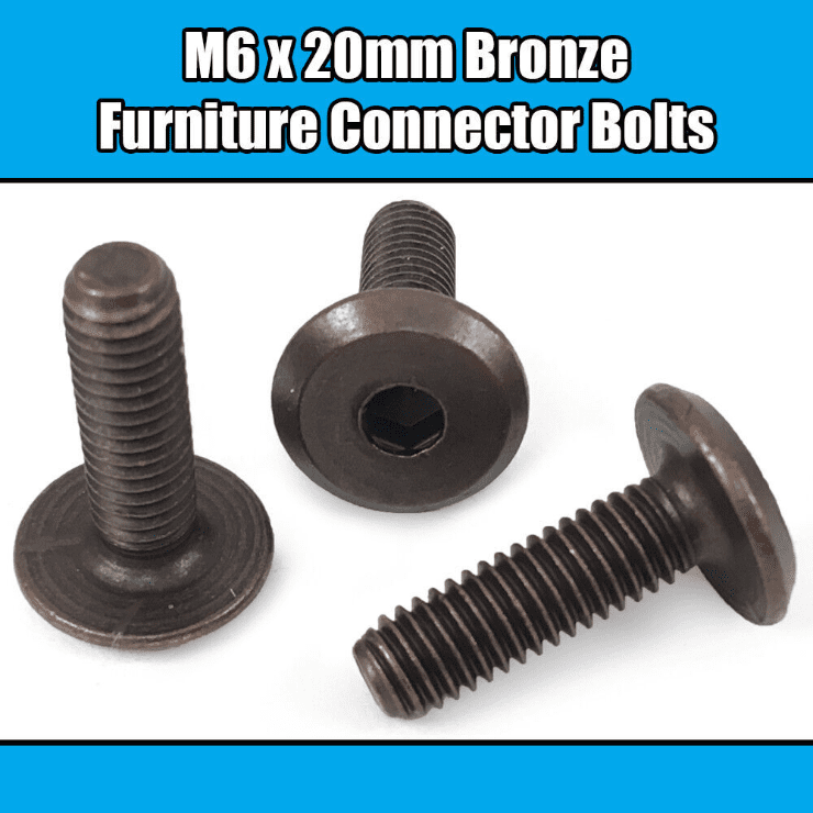 M6X20mm Bronze Furniture Connector Bolts Joint Fixing Bed Cot Unit Table Desk