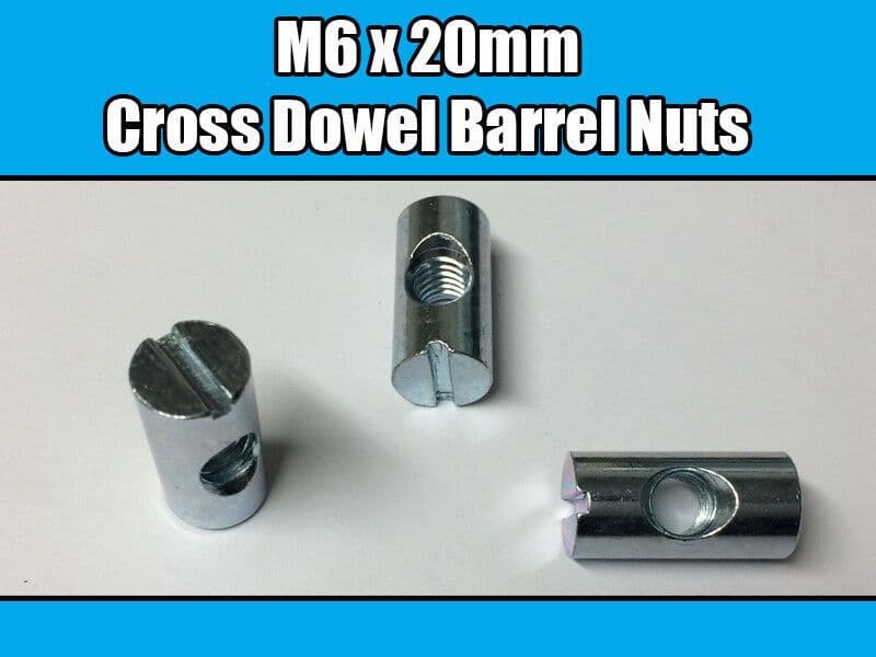 M6X20mm Furniture Cross Dowel Barrel Nuts Centre Thread Fixing Cot Bed Unit