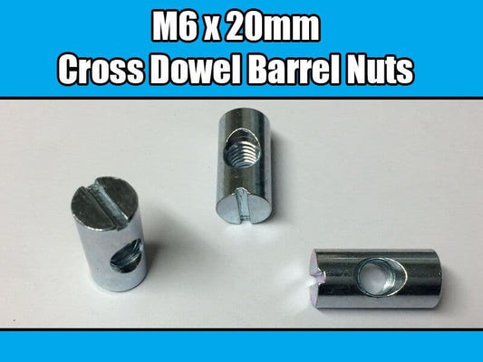 M6X20mm Furniture Cross Dowel Barrel Nuts Centre Thread Fixing Cot Bed Unit