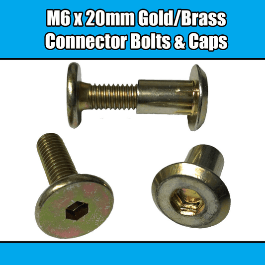 M6X20mm Gold Brass Yellow Furniture Connector Bolts With Cap Nuts Joint Fixing