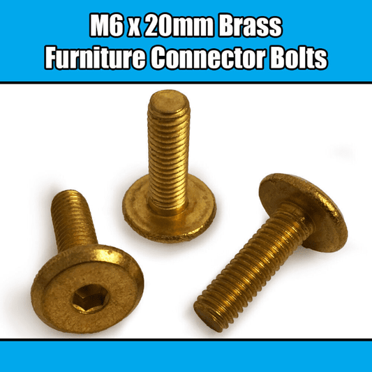 M6X20mm Solid Brass Furniture Connector Bolts Flat Hex Drive Joint Bed Cot