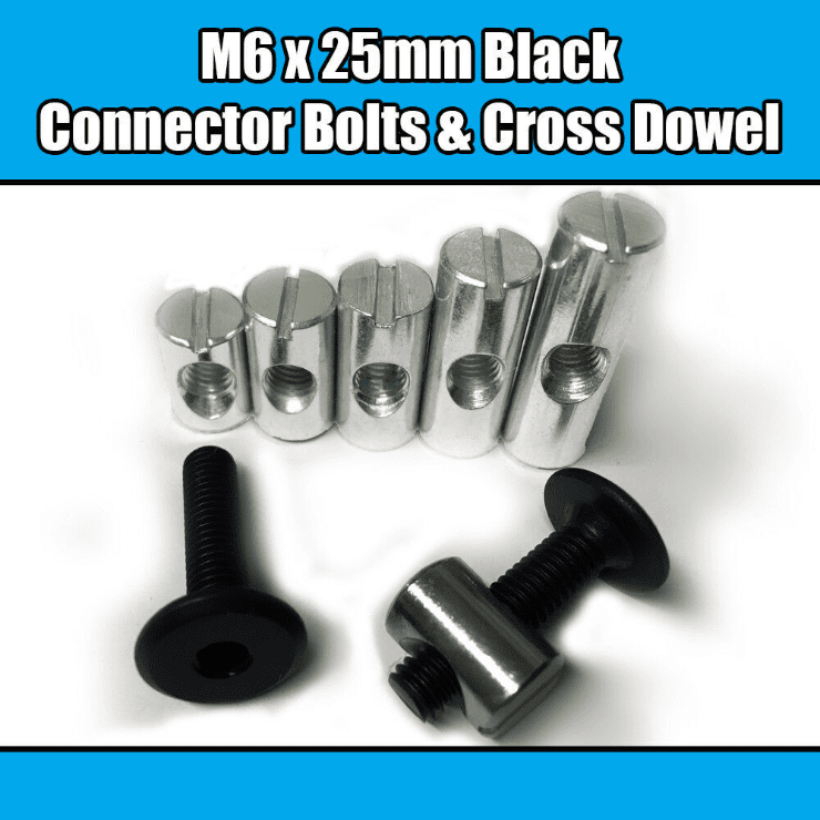 M6X25mm Black Furniture Connector Bolts & Cross Dowel Barrel Nuts Fixing Unit