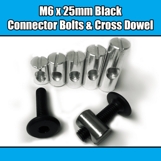 M6X25mm Black Furniture Connector Bolts & Cross Dowel Barrel Nuts Fixing Unit