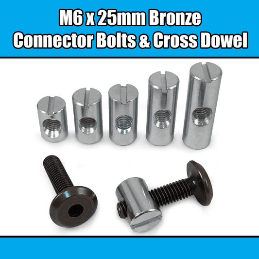 M6X25mm Bronze Furniture Connector Bolts & Cross Dowel Barrel Nuts Fixing Unit