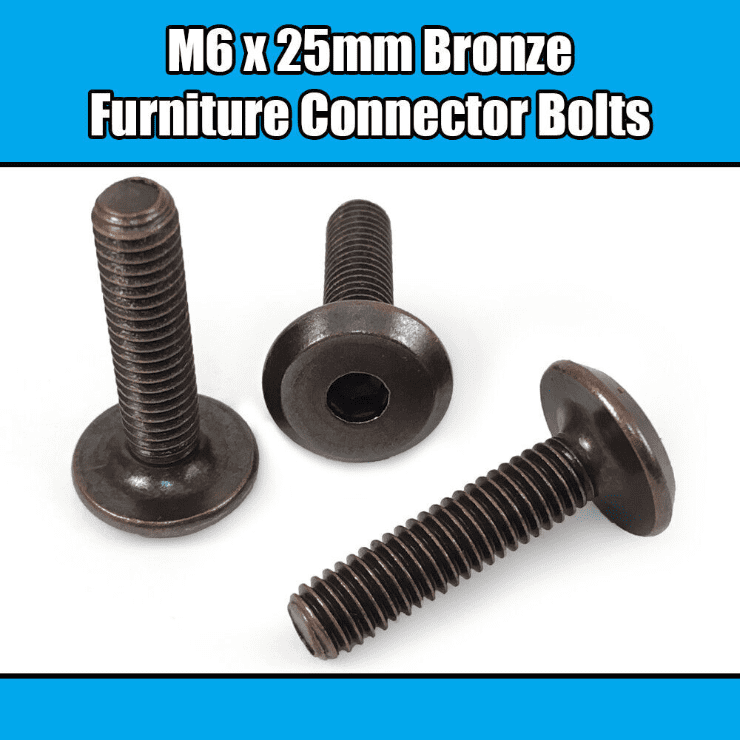 M6X25mm Bronze Furniture Connector Bolts Joint Fixing Bed Cot Unit Table Desk