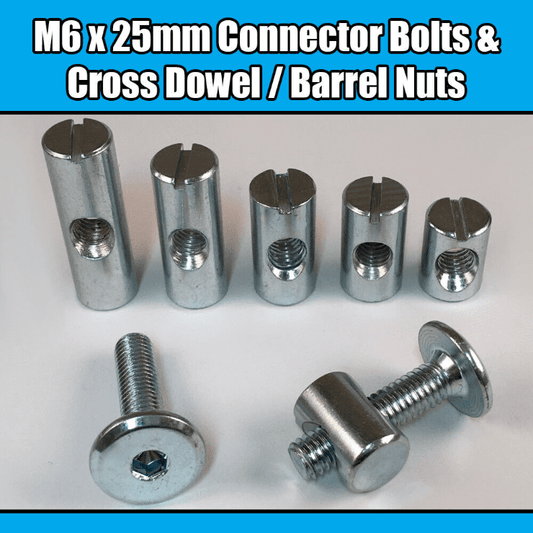 M6X25mm Furniture Connector Bolts & Cross Dowel Barrel Nuts Joint Fixing Unit
