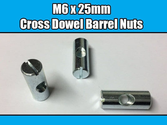 M6X25mm Furniture Cross Dowel Barrel Nuts Centre Thread Fixing Cot Bed Unit