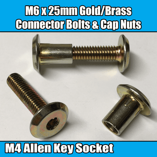 M6X25mm Gold Brass Yellow Furniture Connector Bolts With Cap Nuts Joint Fixing