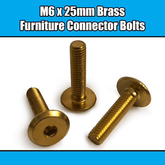 M6X25mm Solid Brass Furniture Connector Bolts Flat Hex Drive Joint Bed Cot