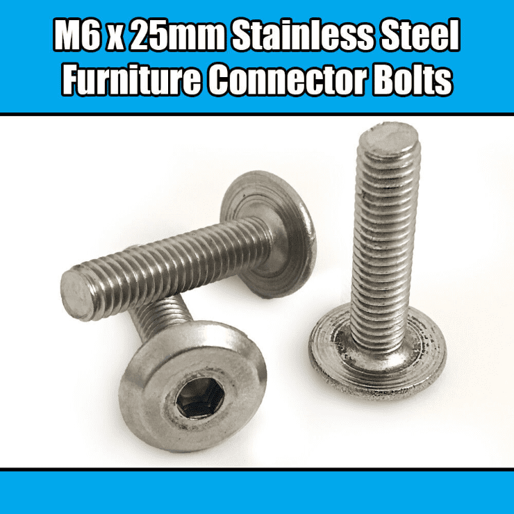 M6X25mm Stainless Steel Furniture Connector Bolts Fix Bed Cot Unit Table Desk