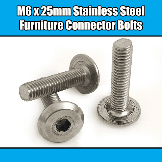 M6X25mm Stainless Steel Furniture Connector Bolts Fix Bed Cot Unit Table Desk