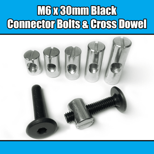 M6X30mm Black Furniture Connector Bolts & Cross Dowel Barrel Nuts Fixing Unit