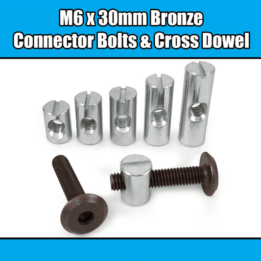 M6X30mm Bronze Furniture Connector Bolts & Cross Dowel Barrel Nuts Fixing Unit