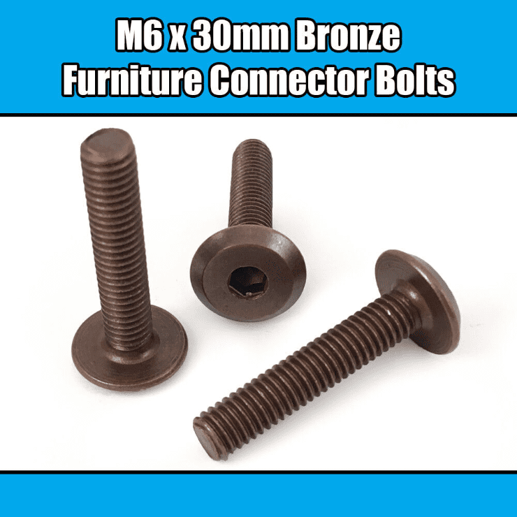 M6X30mm Bronze Furniture Connector Bolts Joint Fixing Bed Cot Unit Table Desk