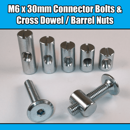 M6X30mm Furniture Connector Bolts & Cross Dowel Barrel Nuts Joint Fixing Unit