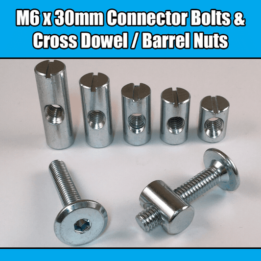 M6X30mm Furniture Connector Bolts & Cross Dowel Barrel Nuts Joint Fixing Unit