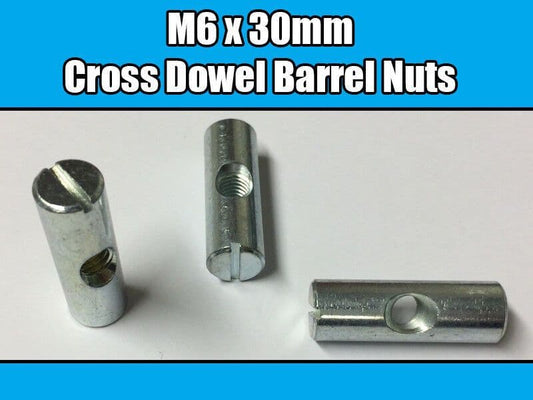 M6X30mm Furniture Cross Dowel Barrel Nuts Centre Thread Fixing Cot Bed Unit