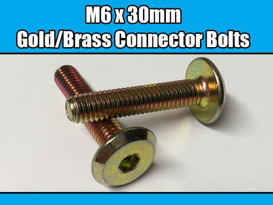 M6X30mm Gold Brass Yellow Furniture Connector Bolts Allen Key Joint Fixing New