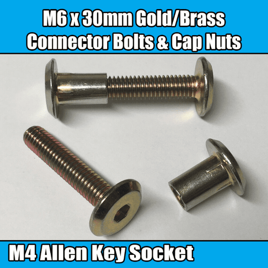 M6X30mm Gold Brass Yellow Furniture Connector Bolts With Cap Nuts Joint Fixing