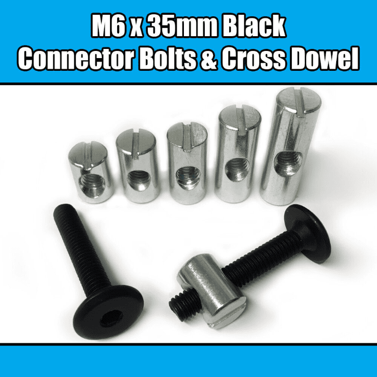 M6X35mm Black Furniture Connector Bolts & Cross Dowel Barrel Nuts Fixing Unit