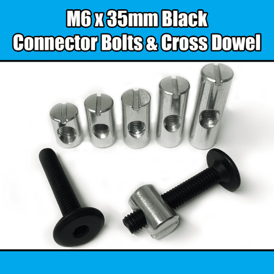 M6X35mm Black Furniture Connector Bolts & Cross Dowel Barrel Nuts Fixing Unit