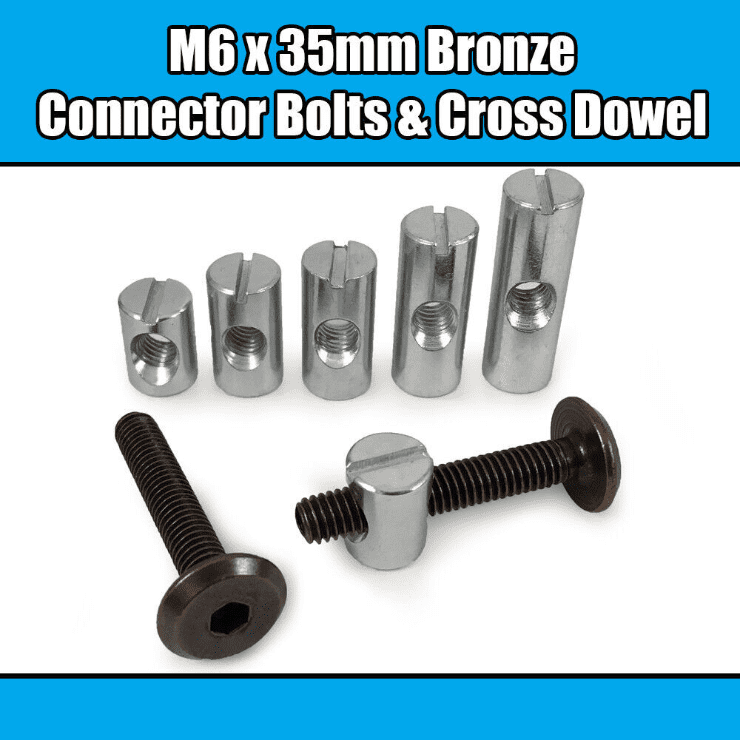 M6X35mm Bronze Furniture Connector Bolts & Cross Dowel Barrel Nuts Fixing Unit