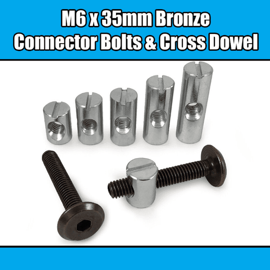 M6X35mm Bronze Furniture Connector Bolts & Cross Dowel Barrel Nuts Fixing Unit
