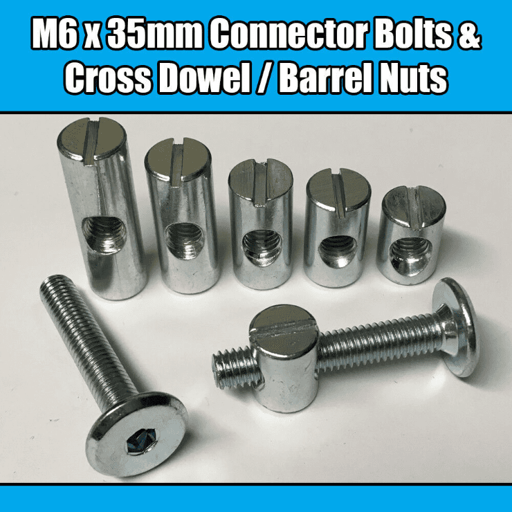 M6X35mm Furniture Connector Bolts & Cross Dowel Barrel Nuts Joint Fixing Unit