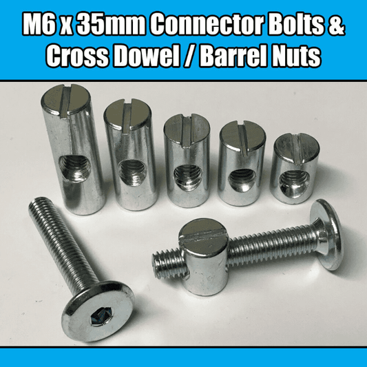 M6X35mm Furniture Connector Bolts & Cross Dowel Barrel Nuts Joint Fixing Unit
