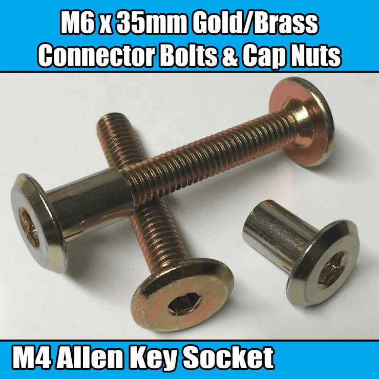 M6X35mm Gold Brass Yellow Furniture Connector Bolts With Cap Nuts Joint Fixing