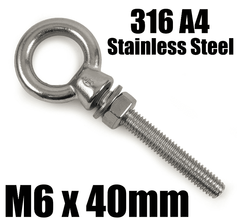 M6X40mm A4 316 Marine Grade Stainless Steel Lifting Eye Bolt Longshank Nut