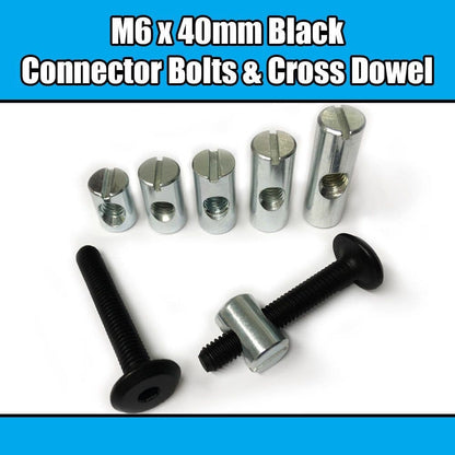 M6X40mm Black Furniture Connector Bolts & Cross Dowel Barrel Nuts Fixing Unit