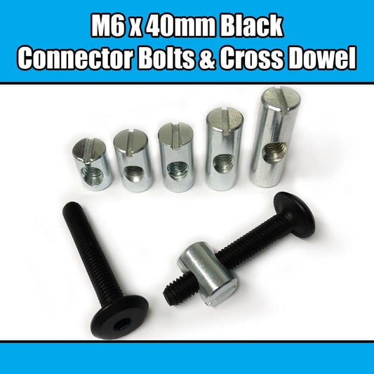 M6X40mm Black Furniture Connector Bolts & Cross Dowel Barrel Nuts Fixing Unit