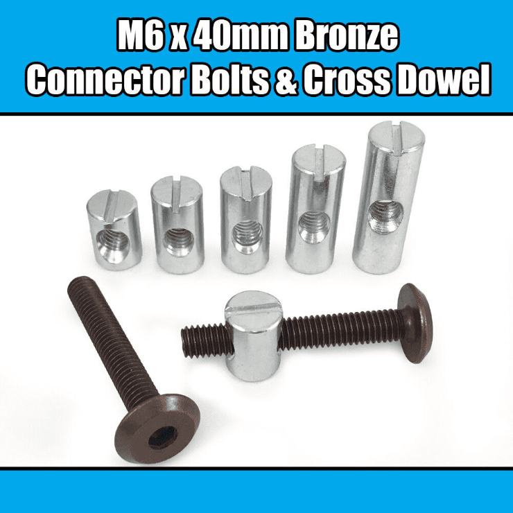 M6X40mm Bronze Furniture Connector Bolts & Cross Dowel Barrel Nuts Fixing Unit