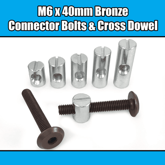 M6X40mm Bronze Furniture Connector Bolts & Cross Dowel Barrel Nuts Fixing Unit