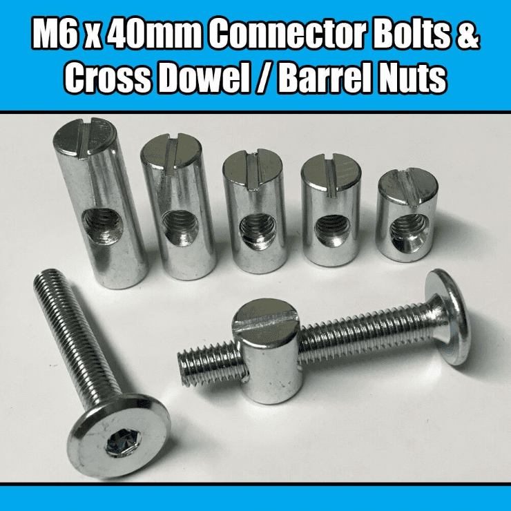 M6X40mm Furniture Connector Bolts & Cross Dowel Barrel Nuts Joint Fixing Unit