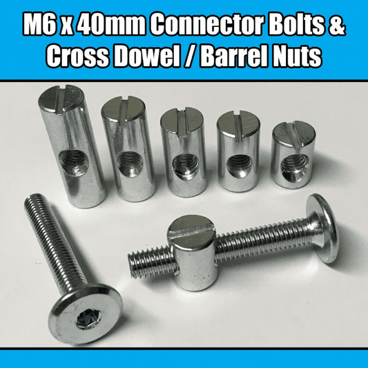 M6X40mm Furniture Connector Bolts & Cross Dowel Barrel Nuts Joint Fixing Unit