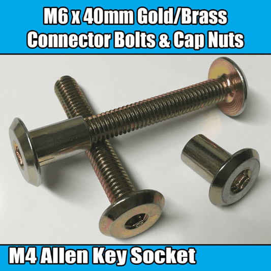 M6X40mm Gold Brass Yellow Furniture Connector Bolts With Cap Nuts Joint Fixing