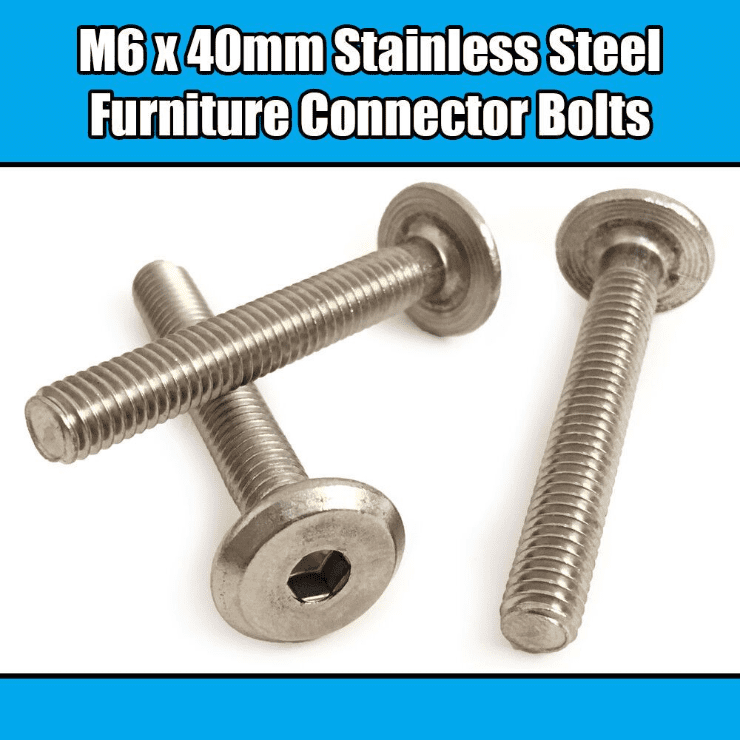 M6X40mm Stainless Steel Furniture Connector Bolts Fix Bed Cot Unit Table Desk