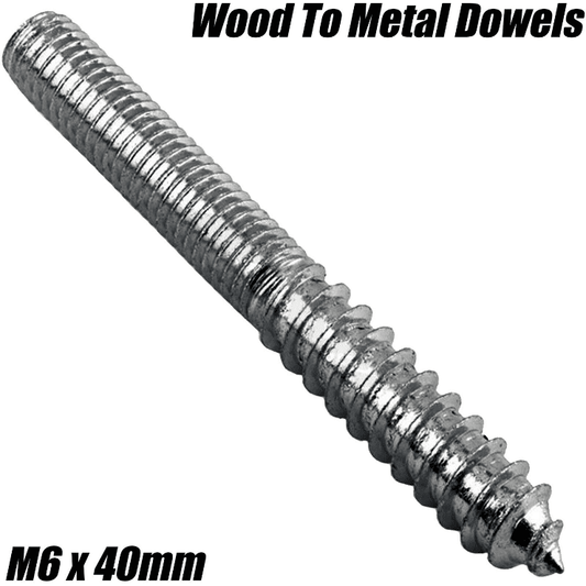 M6X40mm Wood To Metal Dowels Wall Hanger Bolts Furniture Fixing Zinc