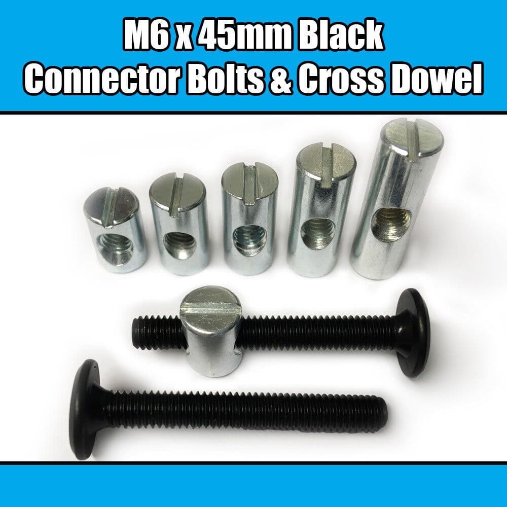 M6X45mm Black Furniture Connector Bolts & Cross Dowel Barrel Nuts Fixing Unit