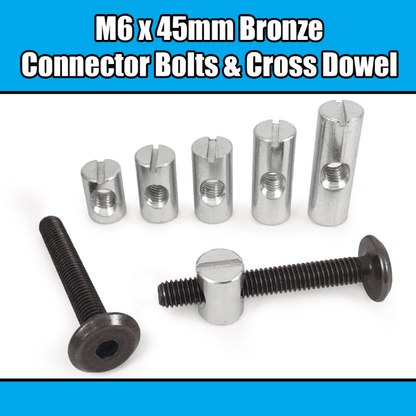 M6X45mm Bronze Furniture Connector Bolts & Cross Dowel Barrel Nuts Fixing Unit