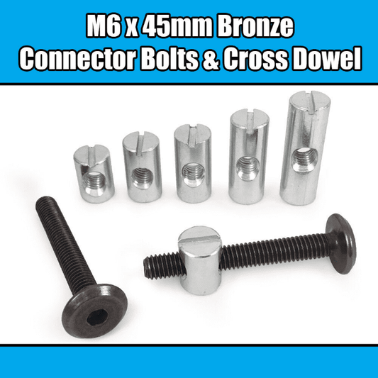 M6X45mm Bronze Furniture Connector Bolts & Cross Dowel Barrel Nuts Fixing Unit