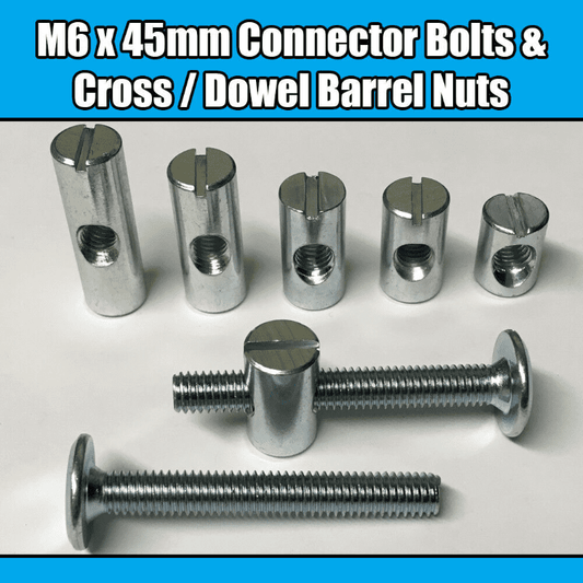 M6X45mm Furniture Connector Bolts & Cross Dowel Barrel Nuts Joint Fixing Unit